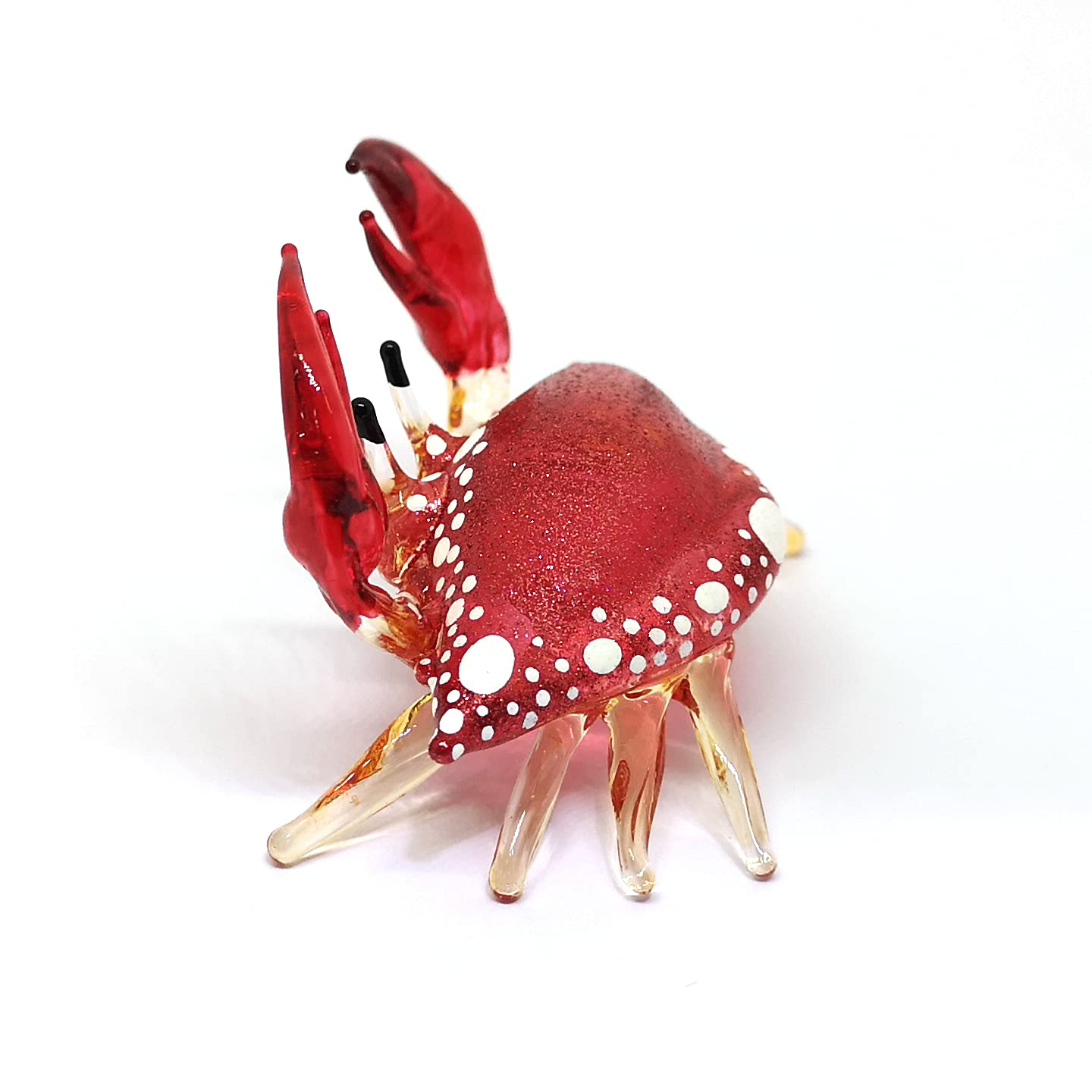ZOOCRAFT Glass Crab Figurine Red Hand Blown Painted Art Miniature Coastal Style Gift Home Decoration,1.7 x 2.5 x 1.4 inches.