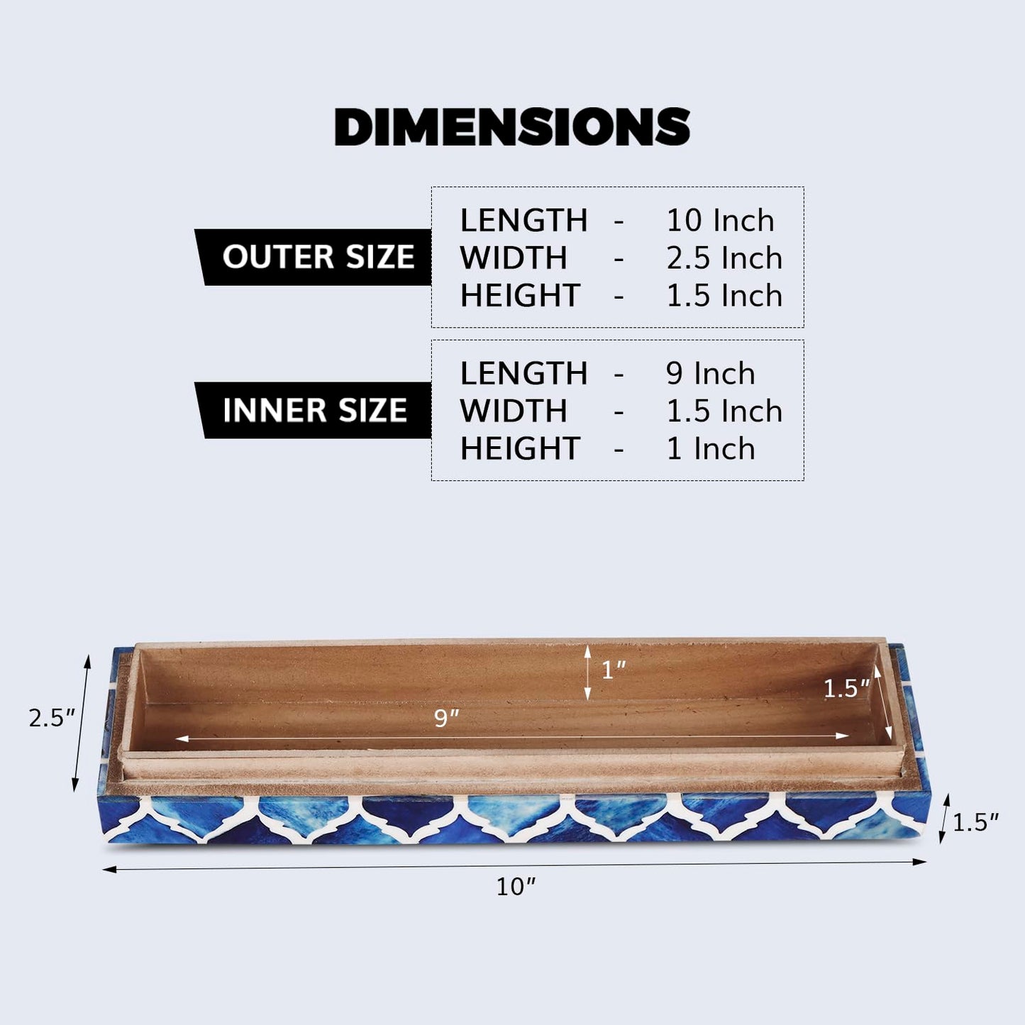 Handicrafts Home Decorative Storage Box with Lid, Moroccan Remote Control Holder Box, Slim Coffee Table Storage Organizer, Bone Inlay Resin Wooden Desk Shelf Storage Box, Blue, 10 x 2.5 x 1.5
