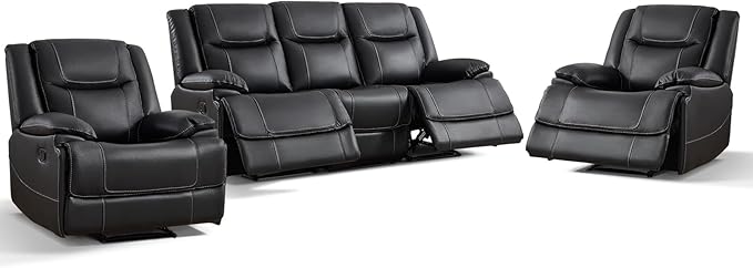 ANJ Premium Genuine Manual Reclining Sofa Set, Included Manul Recliner Chair