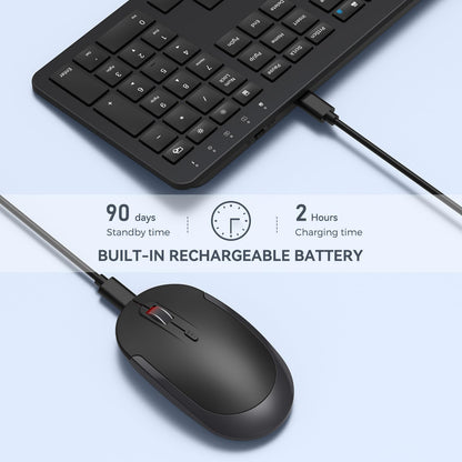 seenda Rechargeable Wireless Keyboard and Mouse, SK38-3 Ultra Slim Quiet USB Keyboard and Mouse Set for Windows Laptop PC, Full-Size QWERTY UK Layout, Black