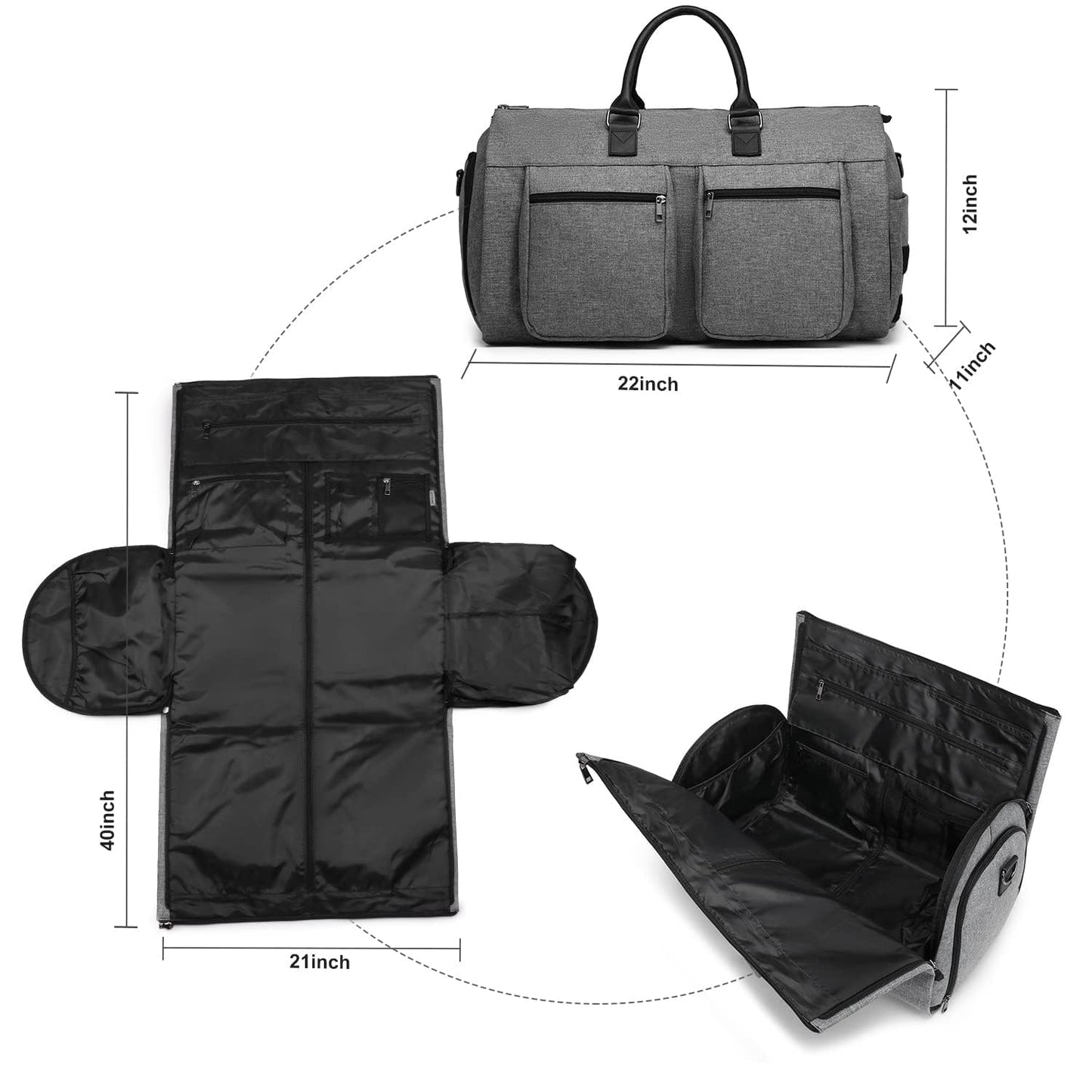 Rolling Garment Bag,Rolling Duffle Bag with Wheels Rolling Garment Bags for Travel with Shoe Pouch Carry On Bag Weekender Bags Garment Duffel Bag for Women-Grey