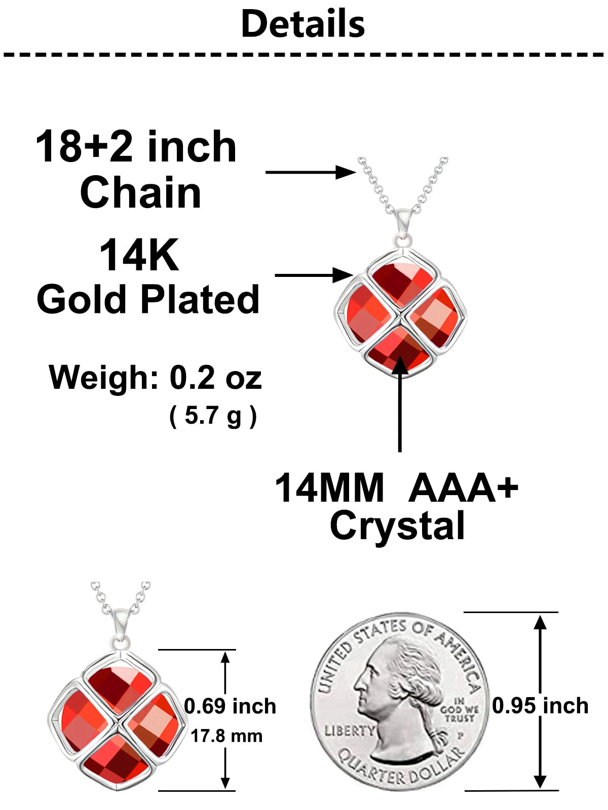 Qinpan 14MM Crystal Pendant Dangle Necklace Earrings Sets for Women Glod Plated Costume Jewelry, 38*17.8mm, Rose Gold, Peridot