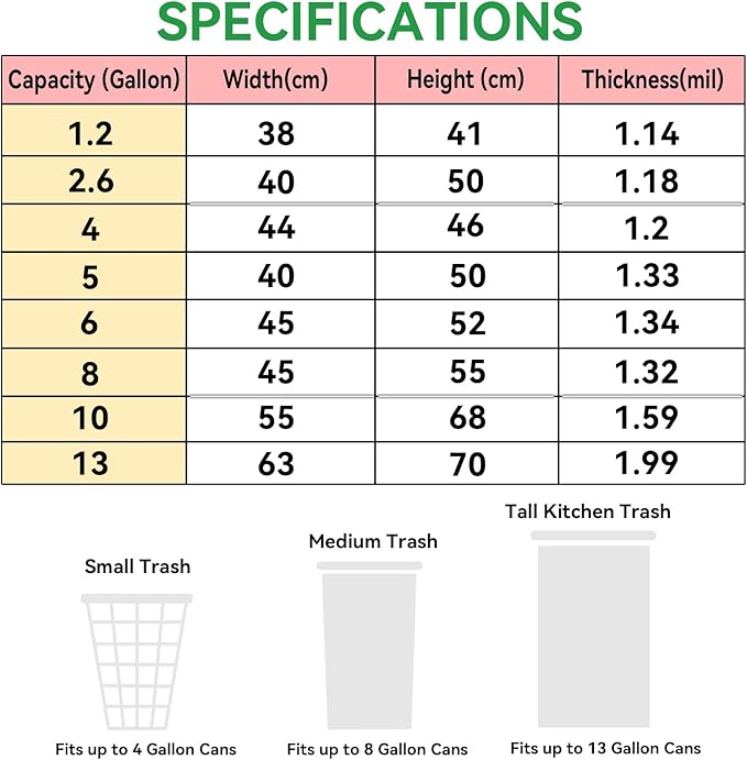 13 Gallon Trash Bags Drawstring, Garbage Bags, 1.99Mil Thickness
