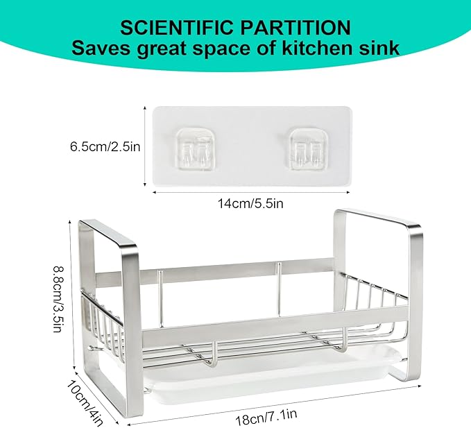 TEZZ Sponge Holder for Kitchen Sink, Stainless Steel Kitchen Storage Sink Caddy