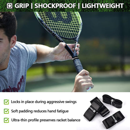 OWATRKDEY 15 Pack Tennis Racket Grip Tape, Precut PU Anti-Slip Tennis Racquet Grip Tape with Dry Feel, Sweat Absorption, Comfortable Handle Overgrip Grip Wrap for Tennis/Badminton/Pickleball (Black)