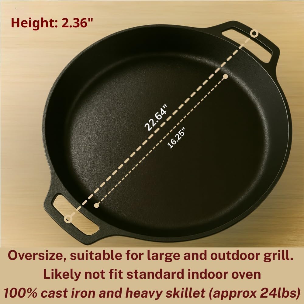 Colenza Large Cast Iron Skillet 20 Inch with Lid, Pre Seasoned Cast Iron Skillet for Cooking & Frying – XL Heavy Duty Pan with Dual Handles and – Ideal for Grill, Oven, Stove, Campfire Use