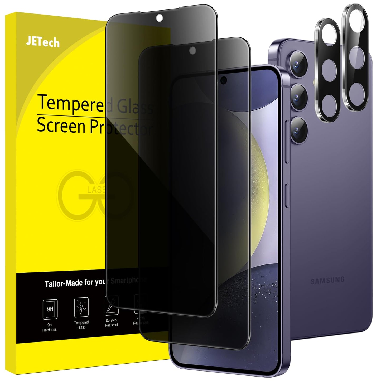 JETech Privacy Screen Protector for Samsung Galaxy S23 5G 6.1-Inch with Camera Lens Protector, Anti-Spy Tempered Glass Film, Fingerprint ID Compatible, 2-Pack Each