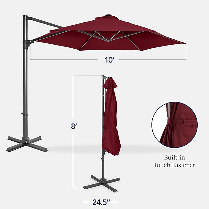 Best Choice Products 10ft Offset Cantilever Hanging Market Patio Umbrella, Smooth 360° Rotation, 8 Sturdy Ribs, Easy Adjustment - Burgundy