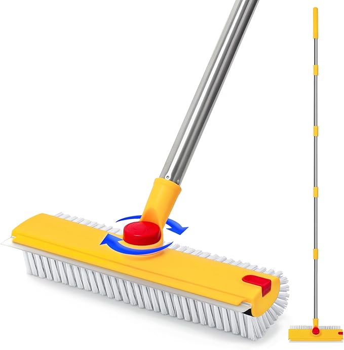64in Floor Scrub Brush with Long Handle, 3 in 1 Hard Bristle Cleaning Brush