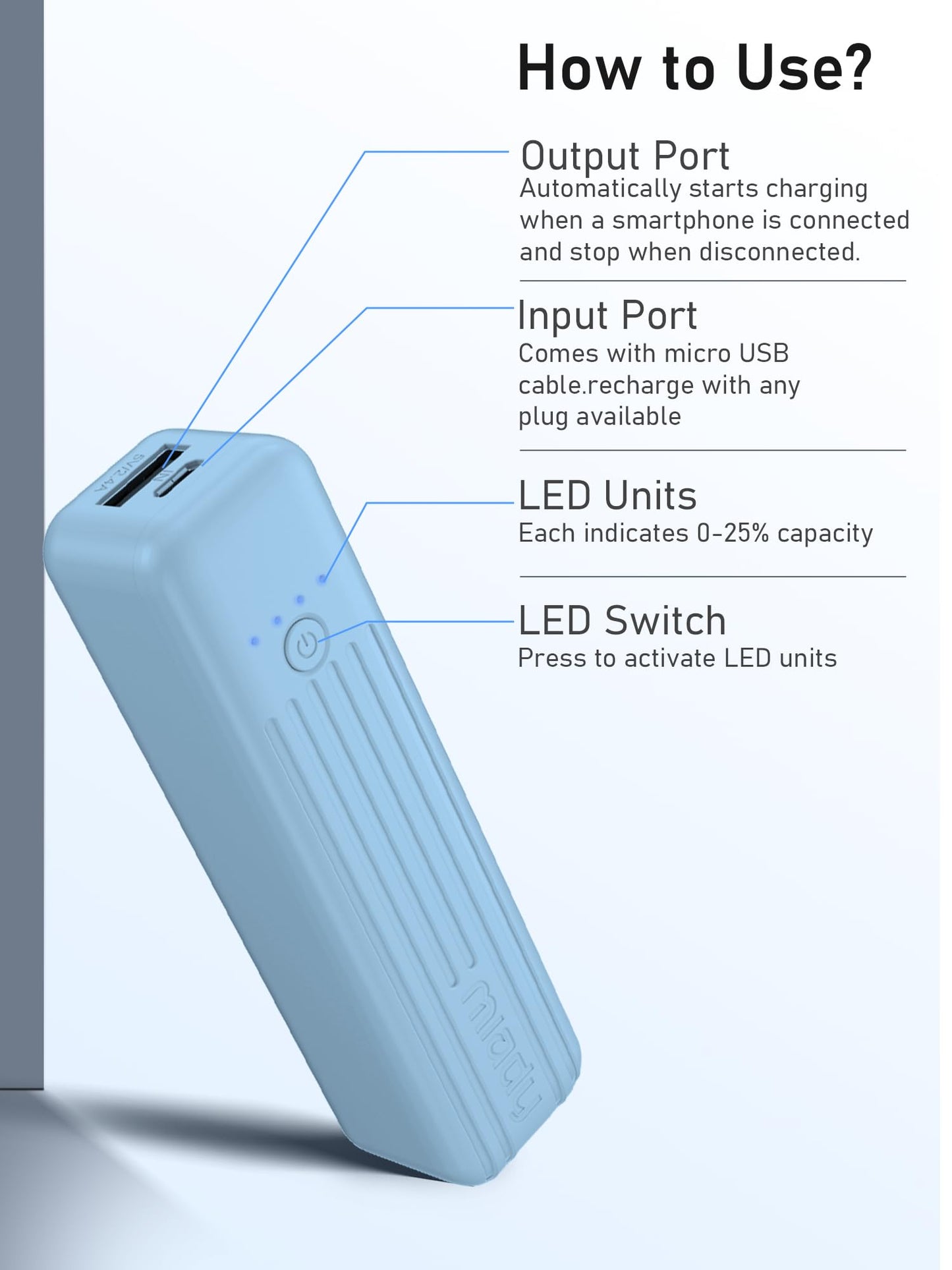 Miady 2-Pack Small Portable Charger, 5000mAh Mini Battery Pack 3.45oz Lightweight Power Bank 5V/2.4A Output & 5V/2A Input Compatible with iPhone, Galaxy, Android etc