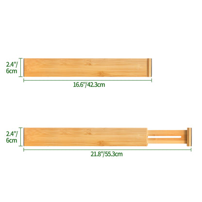 VaeFae Adjustable Bamboo Drawer Dividers, Expandable Drawer Organizer for Kitchen, Bedroom, Bathroom, Dresser and Office, 6-Pack
