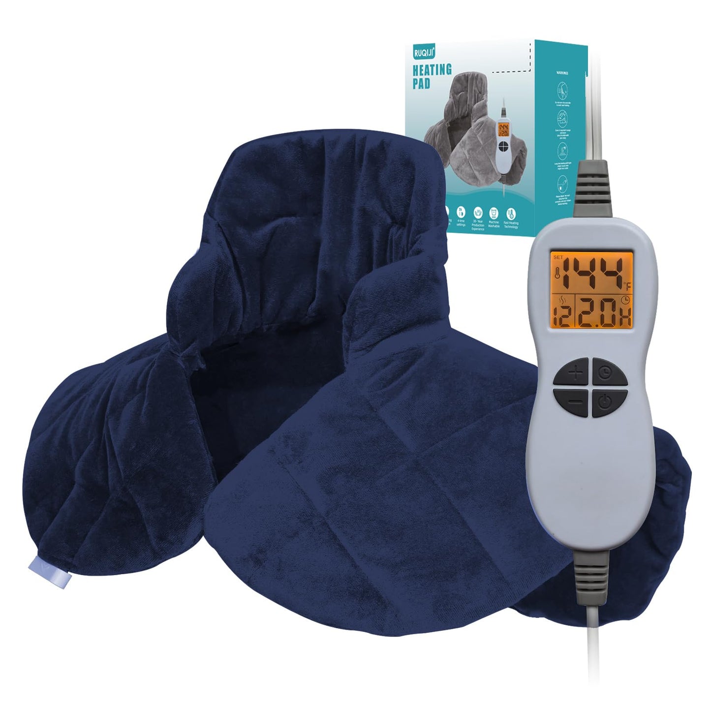 Ruqiji 17''x33'' XXXL King Size Heating Pad with 120 Minutes Auto Shut Off&6 Temperature Settings, Flannel Electric Heating Pad/Pain Relief for Back/Neck/Shoulders/Menstrual Pain/Leg Cramp (Dark Blue)