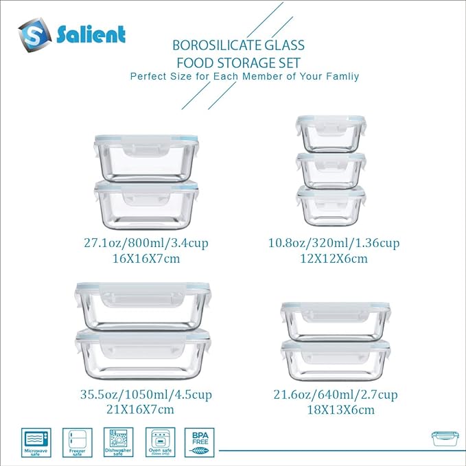 18 Piece Glass Food Storage Containers