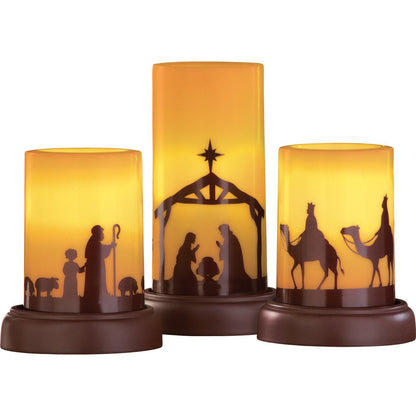 Collections Etc LED Flameless Christmas Nativity Scene Candles, Holiday Home Decor Accents - Set of 3