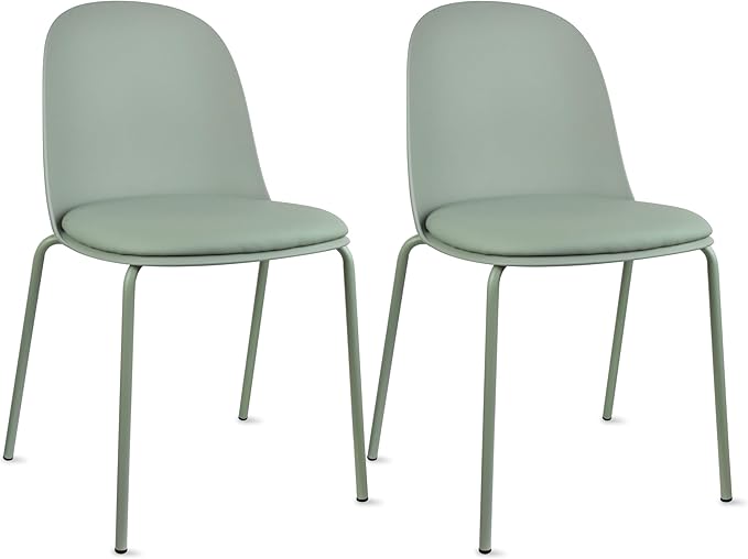 2xhome Modern Stackable Armless Dining Chair | Plastic Shell Seat with Metal Legs | Indoor or Outdoor Use | Home Kitchen Patio (2, Green, Padded Seat)