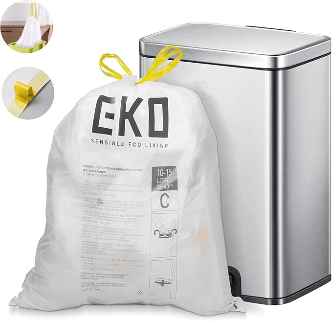 EKO 4 Gallon / 10-15 Liter, Extra-Strong Unscented Garbage Bags, Easy-Dispense