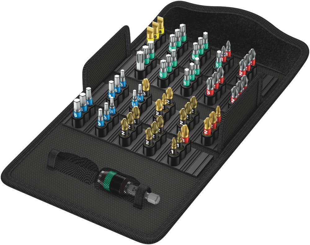 Wera Bit-Safe 61 BiTorsion 1 Comprehensive Torsion Bits and Holder Set in Pouch (for Drill/Drivers) 61 piece, 05057441001