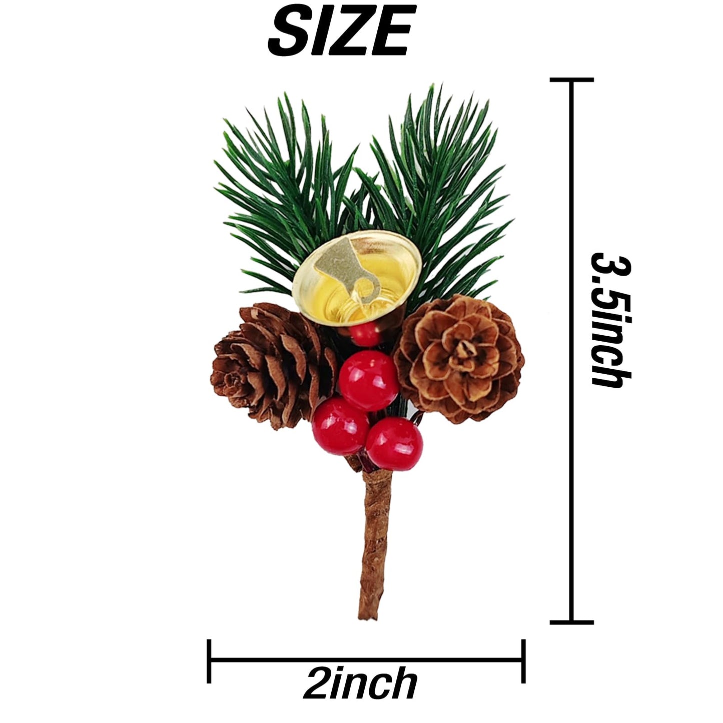 GXXMEI 25PCS Christmas Floral Pick with Jingle Bell, Pine Cone Holly Berry Stems for Crafts, Artificial Christmas Picks and Sprays for Christmas Home Decor, Garland, Wreath