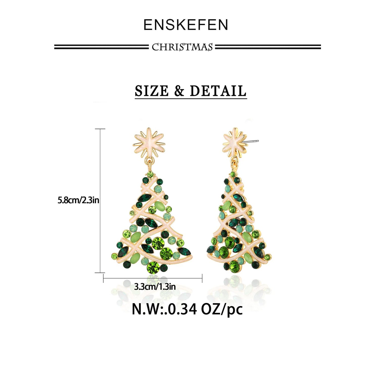 ENSKEFEN Christmas Tree Earrings for Women Snow Green Crystal Xmas Tree Earrings Dazzling Christmas Dangle Earring