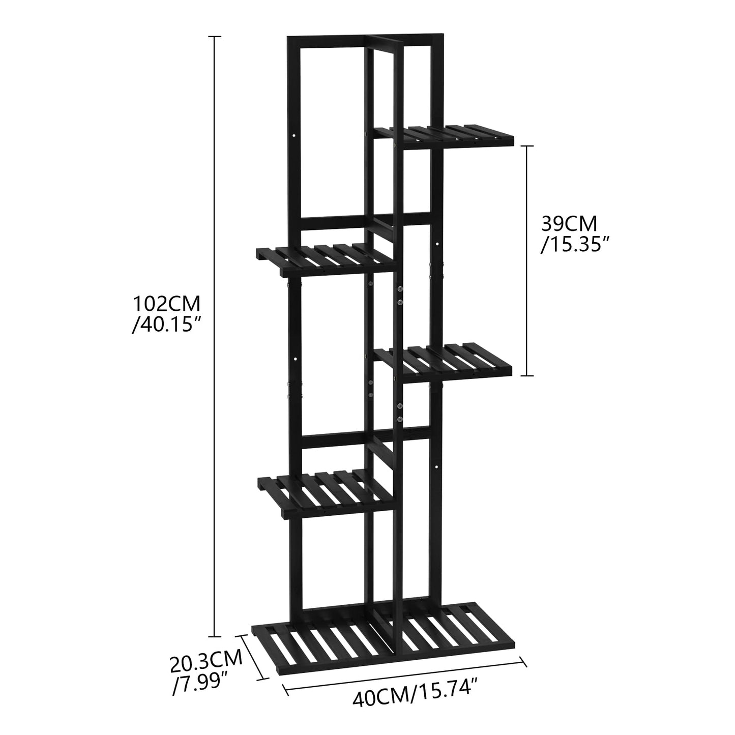 Laiensia 5 Tier Bamboo Plant Stand Rack 6 Potted Multiple Flower Pot Holder Shelf, Indoor&Outdoor Planter Display Shelves for Patio Garden, Living Room, Corner Balcony and Bedroom,Black
