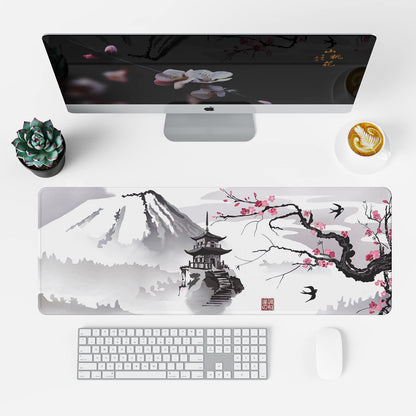 EFISH Japanese Cherry Blossom Mouse Pad (31.5 × 11.8 × 0.12 inch) Extended Large Mouse Mat Desk Pad, Stitched Edges Mousepad,Non-Slip Rubber Base,Keyboard Pad,Gaming Mouse Pad XL