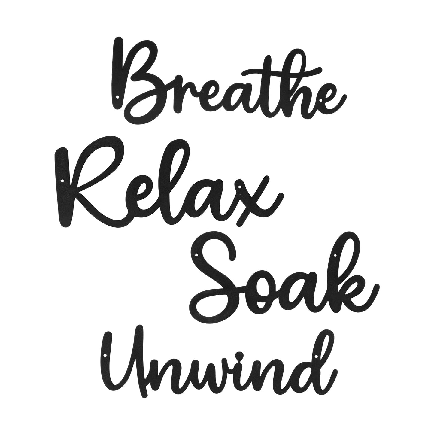 Sanwarm 4 Pieces Metal Modern Wall Decor, Black Wall Art Decors Breathe Relax Soak Unwind Fresh Hollow Sign Minimalist Cosy Hanging Decoration for Home Bathroom Living Room Bath SPA Yoga Studio