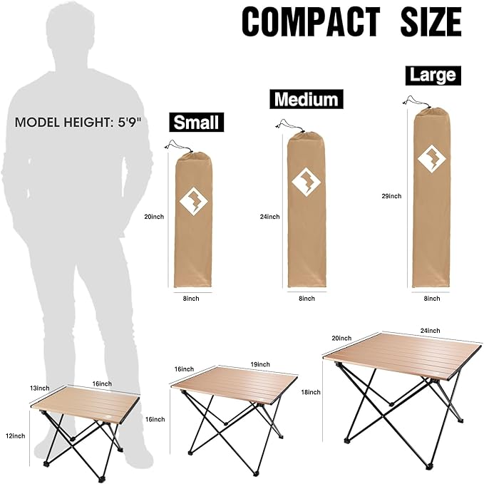 VILLEY Portable Camping Side Table, Ultralight Aluminum Folding Beach Table