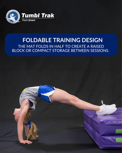 Tumbl Trak Folding Practice Mat 5ft x 10ft x 8in Royal Blue | Thick Gymnastics Crash Pad | Cushioned Landing Surface for Cheerleading, Martial Arts, Judo, Acro, Tumbling, Dance