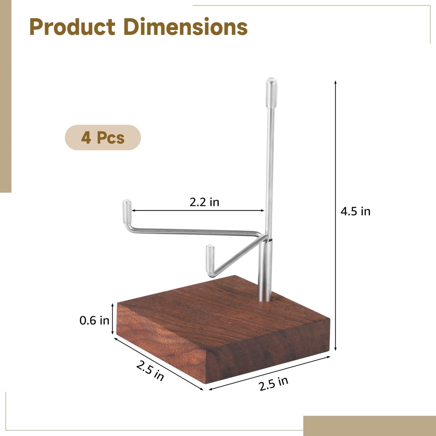 Homaisson 4 Pcs Crystal Display Stands, Wood Easel Holders with Adjustable Metal Arms, Walnut Rock Stands for Crystals, Geodes Display Racks for Crystal and Rock Collection Display