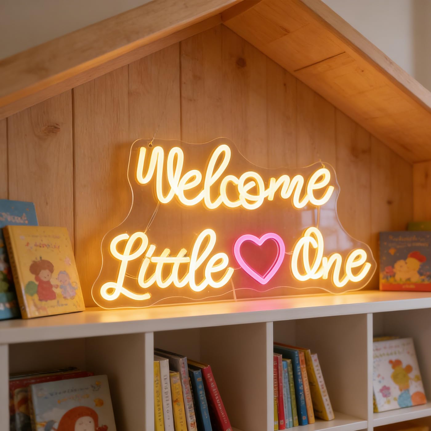 "Welcome Little One" Heartwarming Nursery Light, Gentle Joyful LED Wall Art for Baby's Room, Shower Gift, New Parent's Home/Family Entryway, Dimmable USB, Sweet Arrival Gift for Newborns & Families