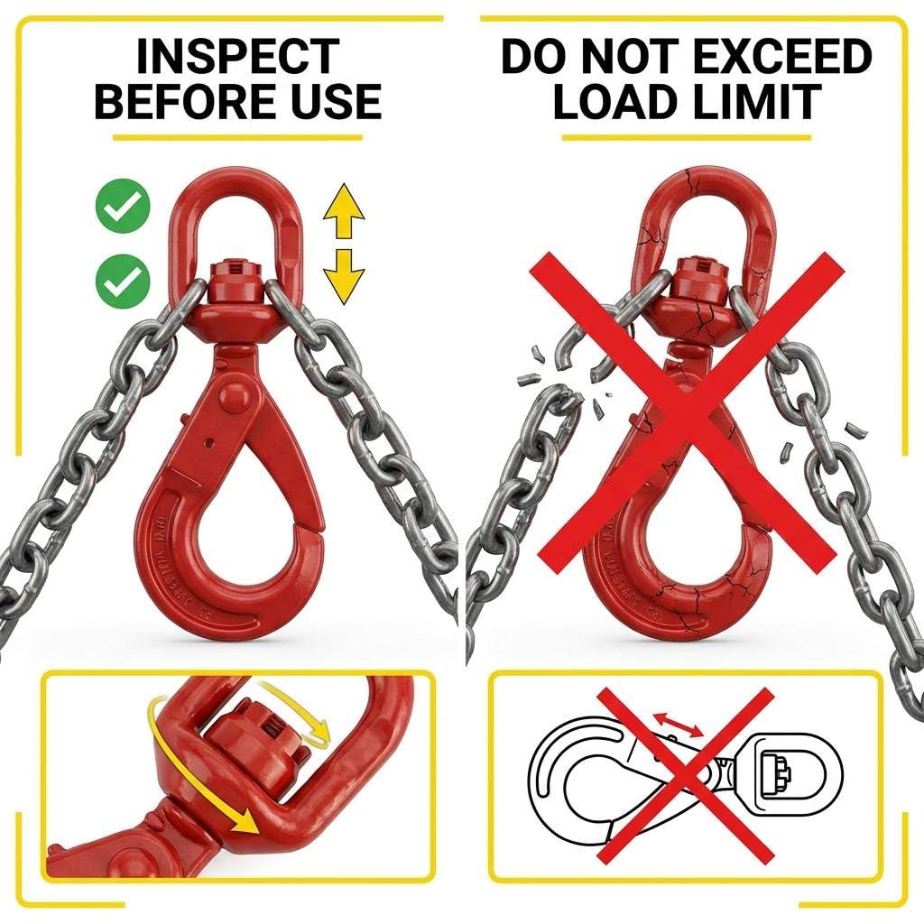 QWORK Grade 80 Forged Swivel Self-Locking Hook, 7100Lb – Heavy Load Chain Connector for Hoisting, Rigging & Lifting