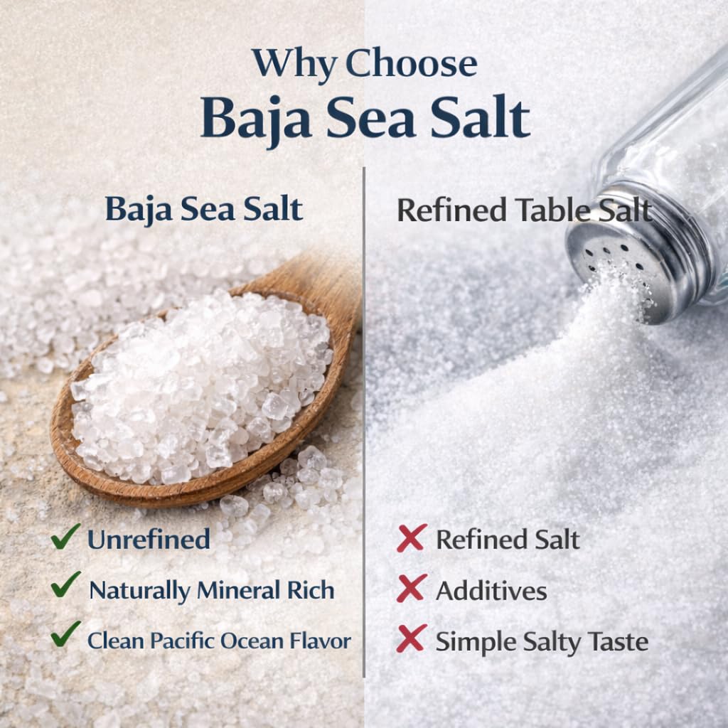 100% Gourmet Baja California Sea Salt Grinder (6 oz) – Pacific Ocean Mineral Salt – Natural & Unrefined – Coarse Sea Salt for Cooking, Seafood & Finishing – Refillable Glass Grinder