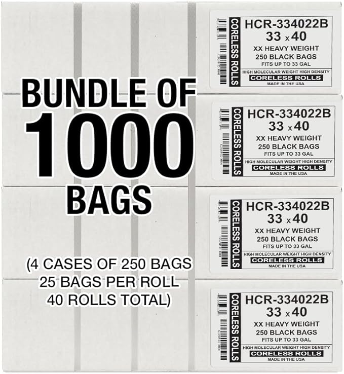 Aluf Plastics High Density Trash Bags, 33 Gallon, 22 Micron,