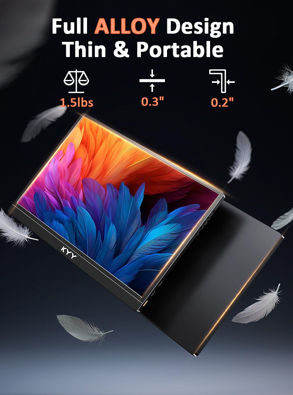 KYY Portable Monitor 15.6inch 1080P FHD USB-C, HDMI Computer Display HDR IPS Gaming Monitor w/Premium Smart Cover & Screen Protector, Speakers, for Laptop PC MAC Phone PS4 Xbox Switch