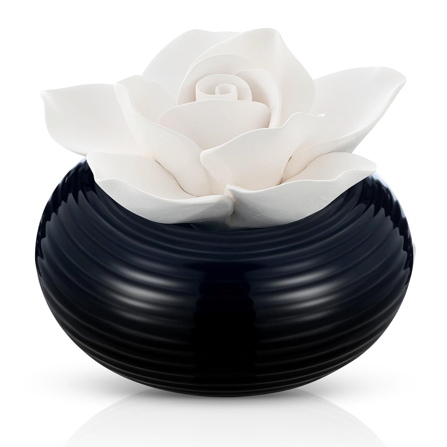 Honeydak 1 Pcs Reedless Ceramic Diffuser Set, Porcelain White Flower Aromatherapy Essential Oil Diffuser for Home Office Bathroom Tabletop Decor, Non-Electric, Valentines Day Gift (Camellia)