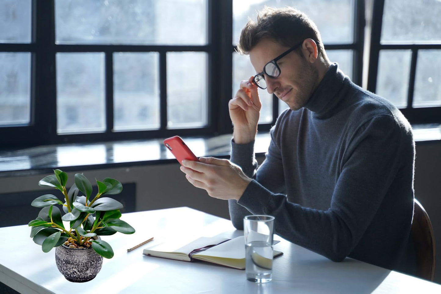 AlphaAcc Artificial Plants Potted Real Looking Small Faux Plant with Rustic Black Cement Planter for Kitchen Office Desk Bookshelf Decor (Ficus Plant)