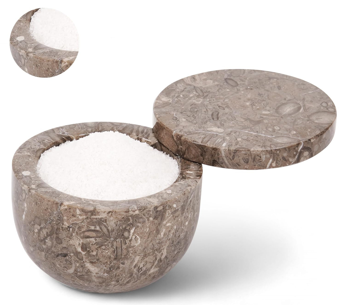 Earthen Crafts Marble Salt Cellar with Swivel Magnetic Lid 4" Salt Box Oceanic Salt & Pepper Container, Salt Keeper, Spice Jar Ideal for Kitchen or Bath Salt Storage, 5.6 OZ