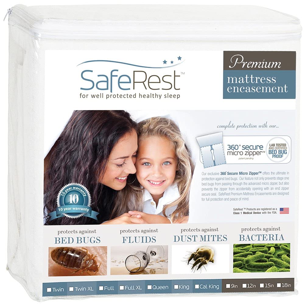 SafeRest Zippered Mattress Protector - Premium 12-15 Inch Waterproof Mattress Cover for Bed - Breathable, Noiseless Washable Mattress Encasement - Full