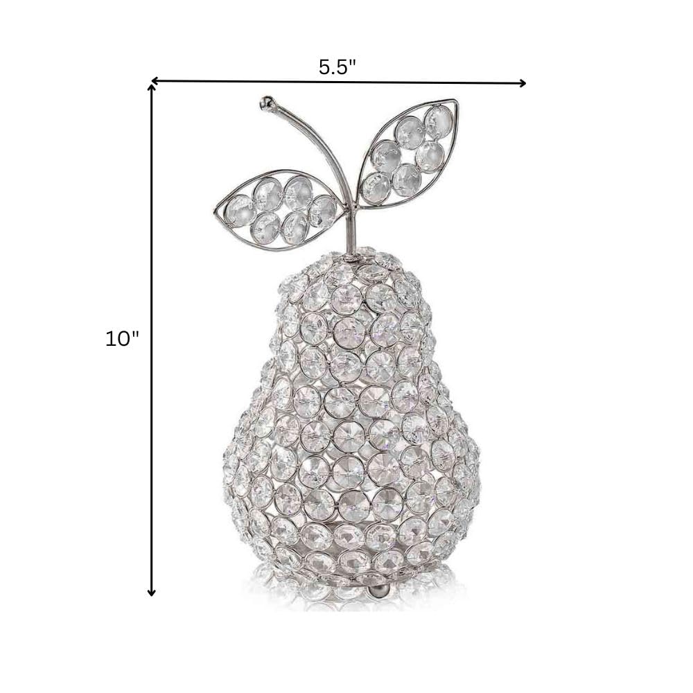 Manzana Cristal Silver Pear, Crystal Silver Pear, Pear Figurine, Artificial Fruit Ornament Table Decor, Crystal Pear Gift, Shiny, Beautiful, Tabletop, Home or Office, Decor, Accents