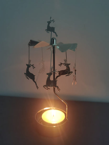 HOKHBCW Rotary Candle Holder Spinning Candleholder Metal Small Gift (Christmas Elk)