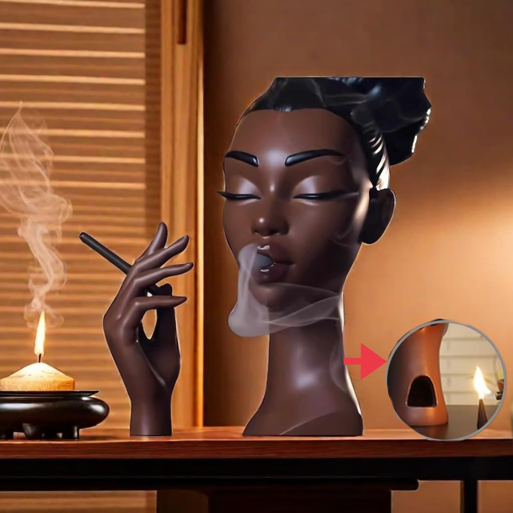 Elegant Head Incense Black Woman Burner, Modern Design, Stylish Incense Holder Black Women, Sophisticated Home Decor, Desk Accessory (Black2)
