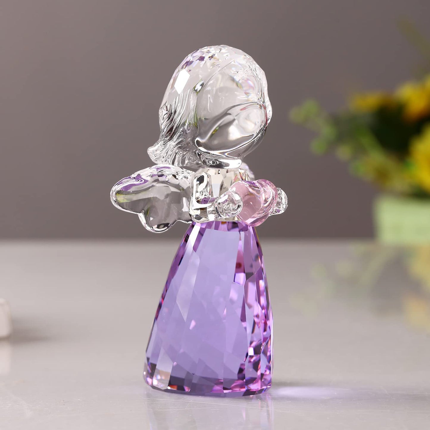 DOJOZ Crystal Little Angel Christmas Birthday Gifts Cherub Figurine Paperweight Decor Ornaments Art Collecible (Purple)
