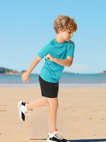 HODOSPORTS Boys UPF 50+ Rash Guard Swim Shirts Short Sleeve Quick Dry UV Protection Sun Shirt Aqua