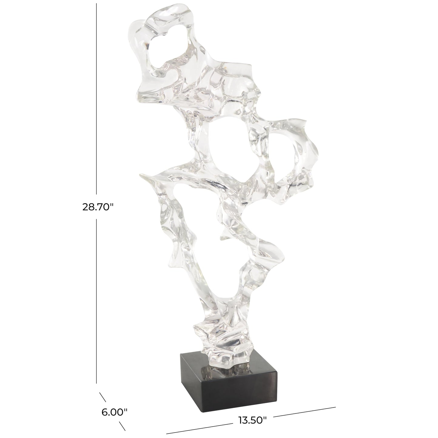 Deco 79 Glass Abstract Decorative Sculpture Home Decor Statue with Black Square Base, Accent Figurine 14" x 6" x 29", Clear