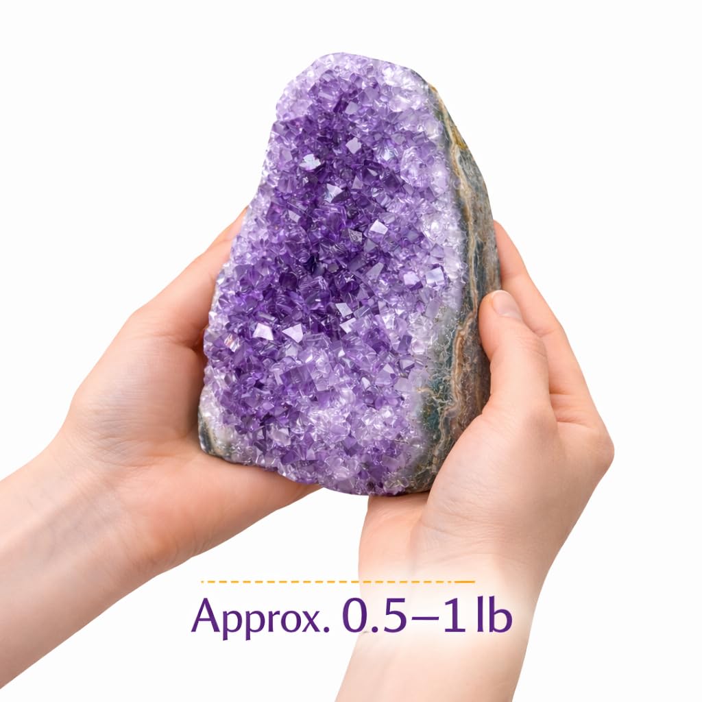 Natural Amethyst Cluster Crystal (0.5–1 lb) Raw Purple Amethyst Druzy Geode from Brazil – Healing Crystal for Meditation, Chakra Energy Balance, Reiki, Spiritual Decor & Home Decoration