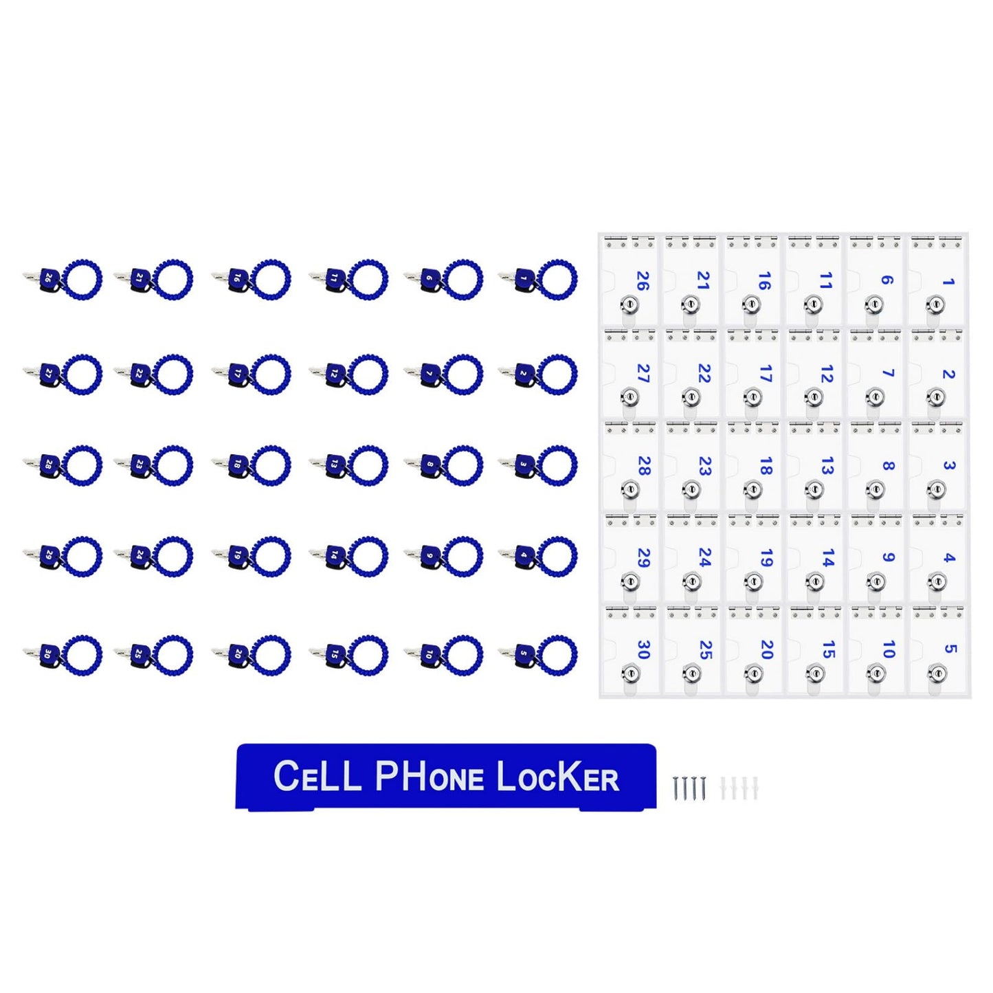 Lemoeyes Acrylic Cell Phone Locker Box, 30 Slots Clear Cell Phones Storage Cabinet with Door Lock Keys and Charging Slot, Tabletop/Wall-Mounted Pocket Locker for Office Classroom Conference Room