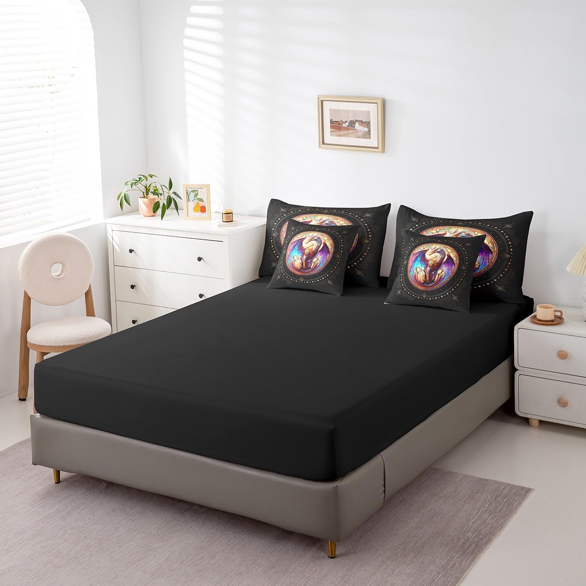 Feelyou Dragon Comforter Set with Sheets Twin Size Dragon Stuff Bed in a Bag for Boys Girls Teens Wild Life 7 Pieces Bedding Set Dragon Decor Bed Set Room Decor Black Yellow