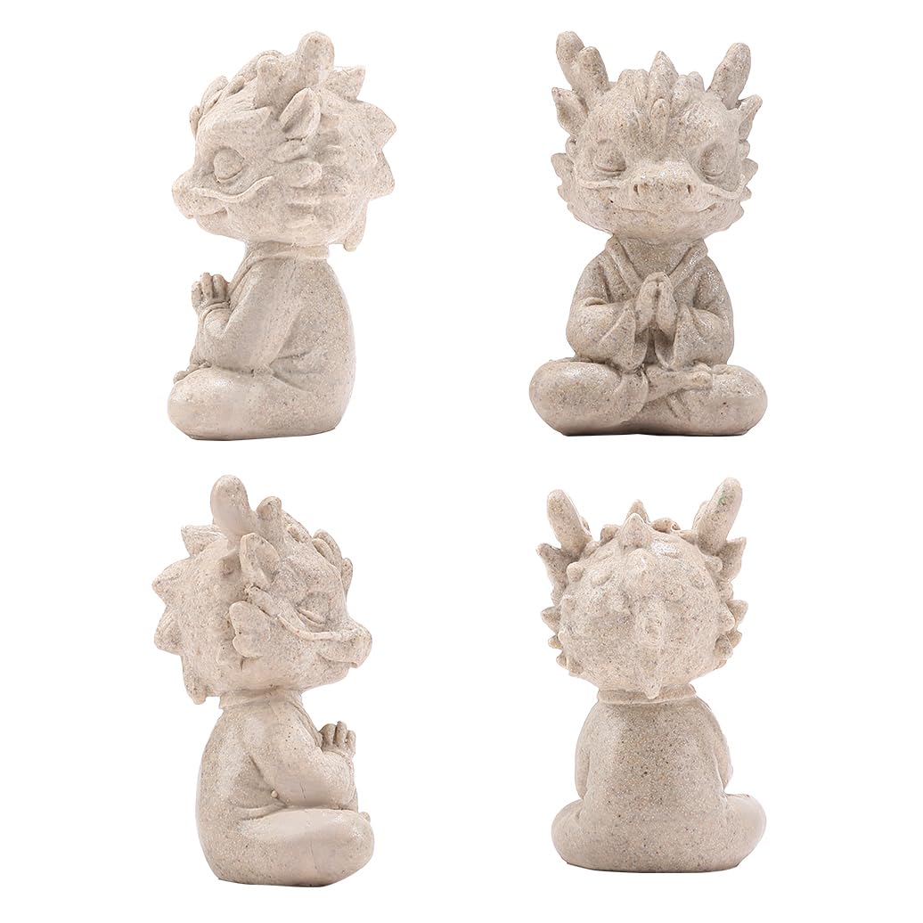 JIALINXIA Meditating Dragon Statue, Resin Zen Yoga Dragon Figurine with Praying Hands, Fantasy Animal Desk Shelf Decor for Office, Meditation Room