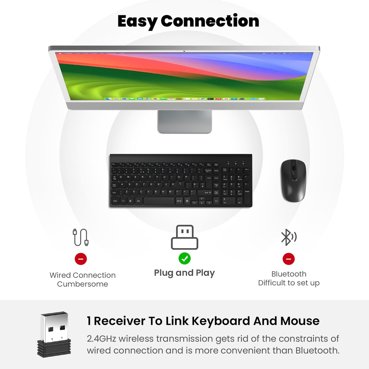 Wireless Keyboard Mouse Combo, cimetech 2.4G Ultra-Thin Keyboard and Mouse Set with Sleek Ergonomic Silent Design & Stable Connection for Windows PC Laptop Computer (QWERTY UK Layout, Black)