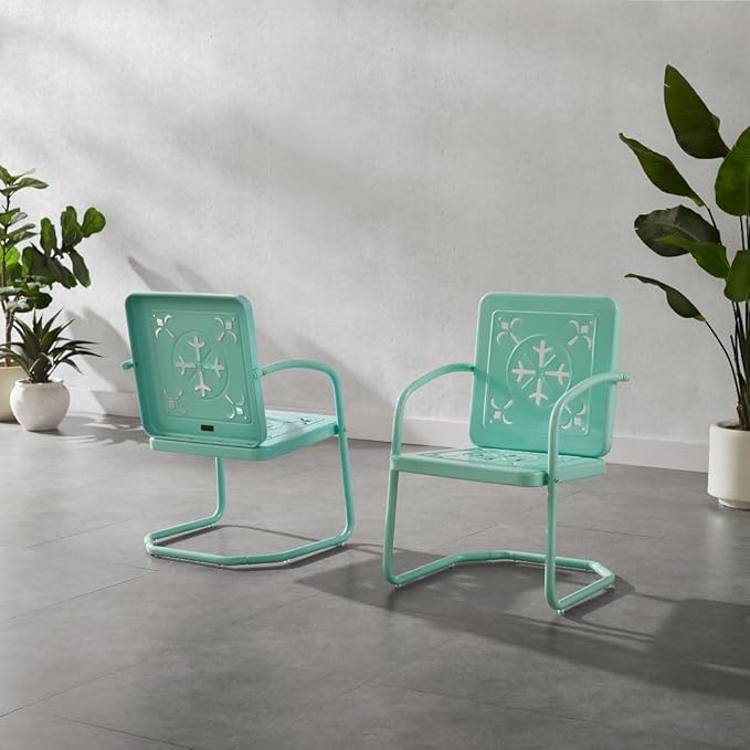 Crosley Furniture Azalea 2-Piece Outdoor Chair Set, Vintage Retro Metal Patio